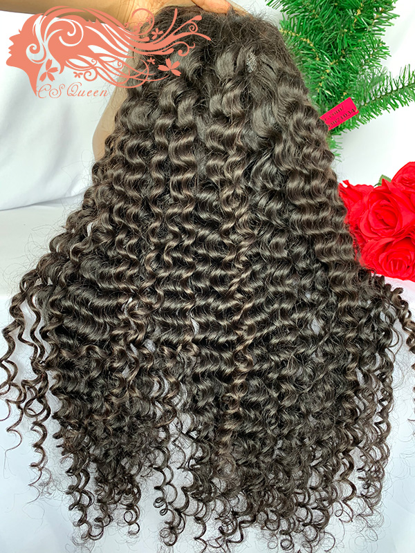 Csqueen 9A Deep Wave 13*4 Transparent Lace Frontal Wig 100% human hair wigs 180%density